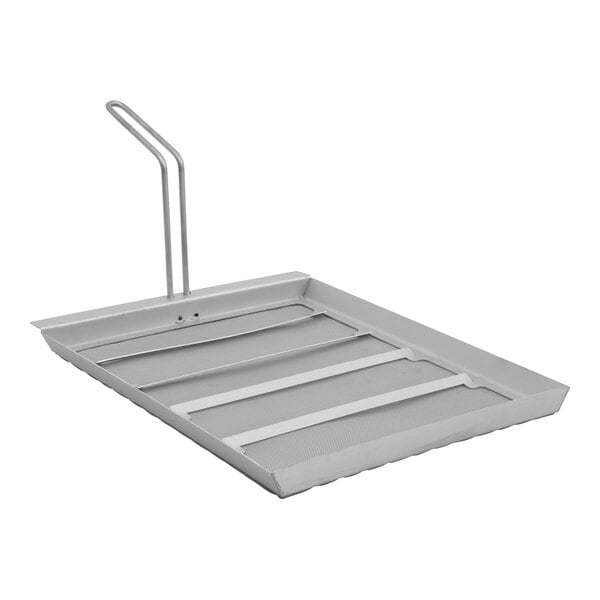 A Frymate metal tray with a handle.