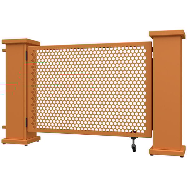 A burnt orange SelectSpace fence with circle pattern lattice.