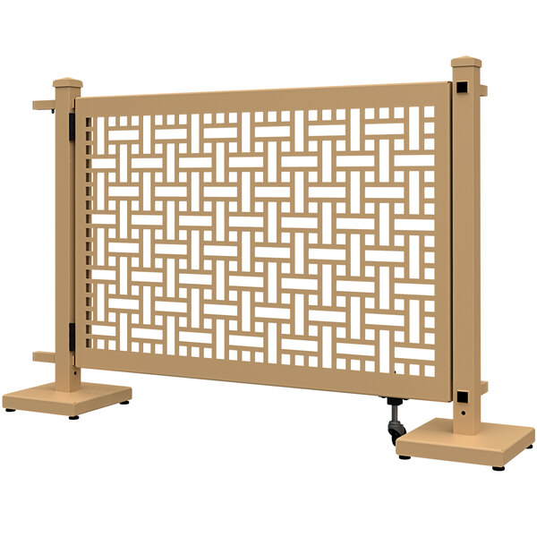 A tan square weave pattern gate with SelectSpace straight and corner stands.