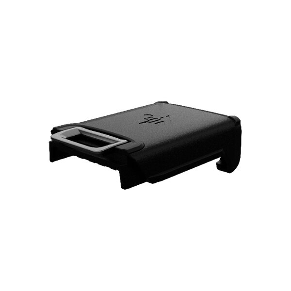 A black plastic case with a silver handle containing Zebra PowerPrecision+ lithium ion batteries.