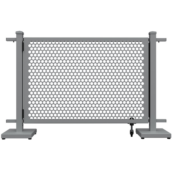 A SelectSpace stock metal gate with a circle pattern and straight stands.