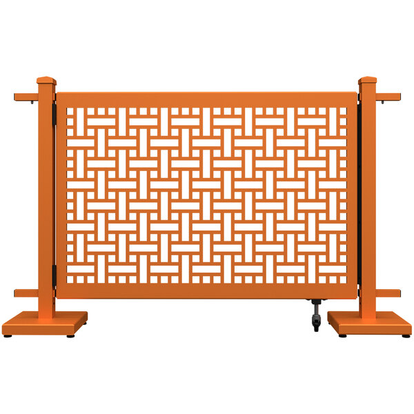 A burnt orange square weave pattern gate for a patio.