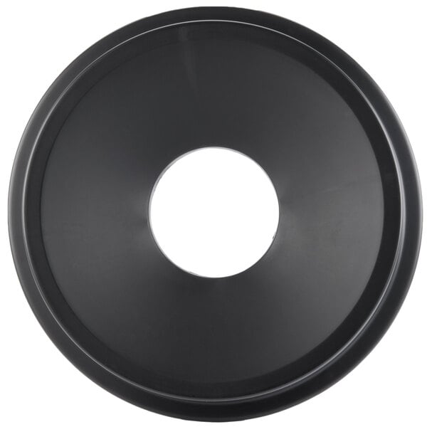 A black plastic round lid with a hole in the center.