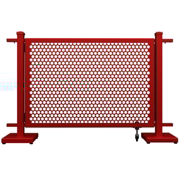a red metal screen with white dots