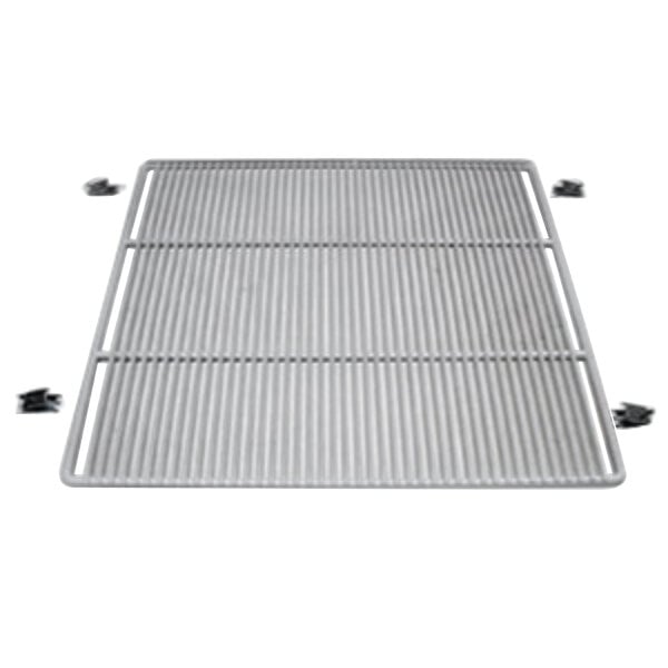 A white metal grate with black clips.