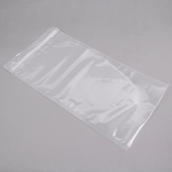 An ARY VacMaster clear plastic vacuum packaging bag with a zipper.