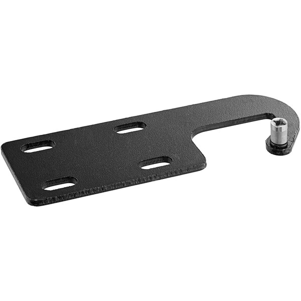 A black metal plate with two holes.