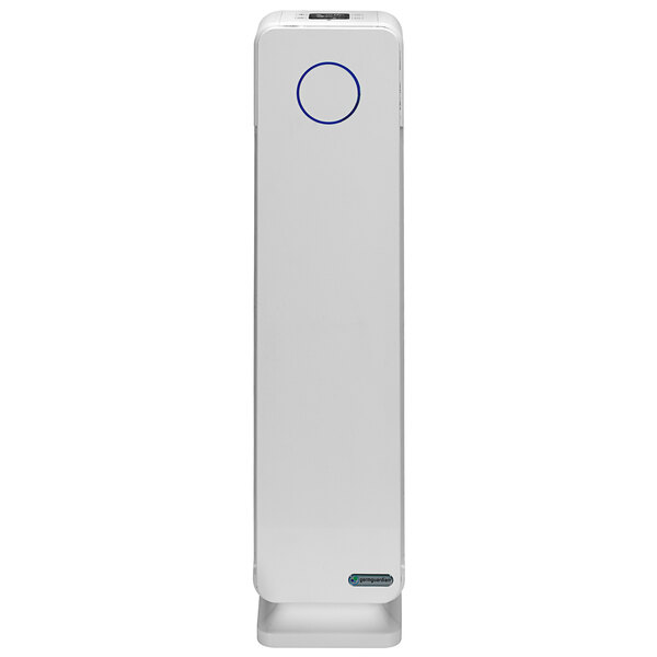 A white rectangular Guardian Technologies air purifier with round blue buttons.