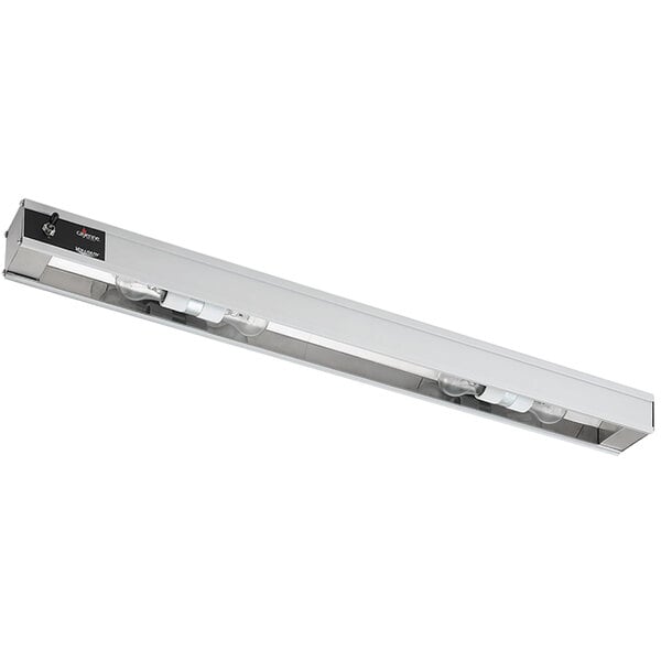 A long silver Vollrath light strip with four bulbs.