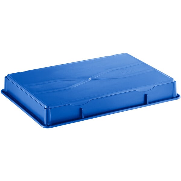 A blue Baker's Mark polypropylene dough proofing box with a lid.