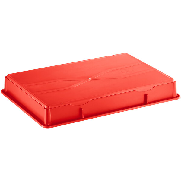 A red Baker's Mark polypropylene dough proofing box with a lid.