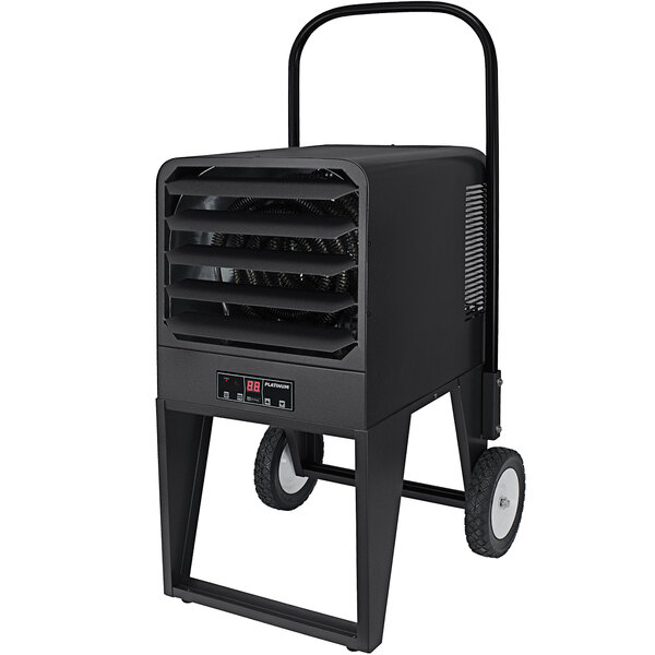 A black King Electric portable unit heater with wheels.