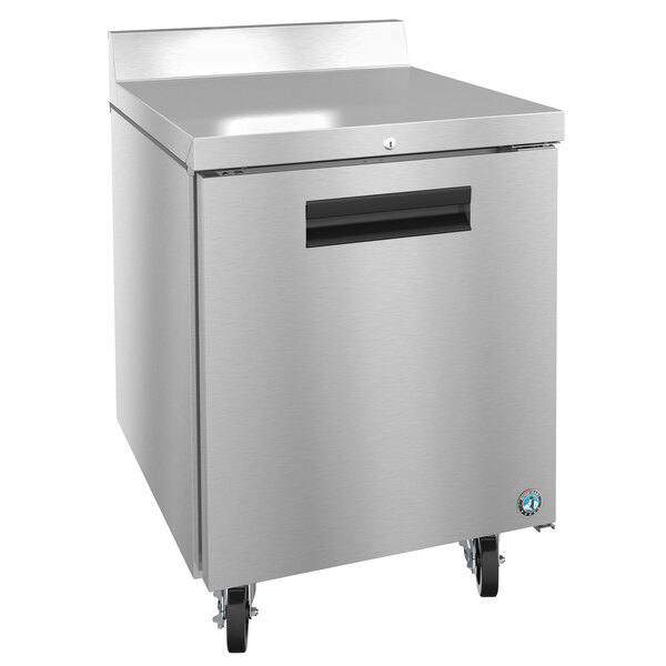 A stainless steel Hoshizaki worktop freezer with a black handle.
