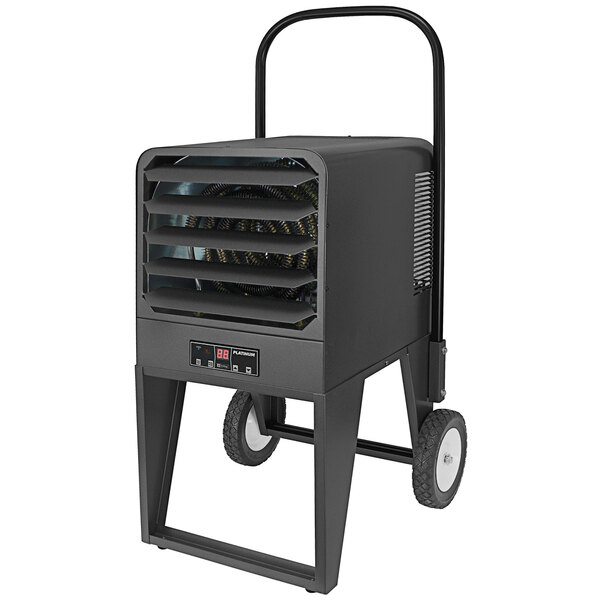 A large black King Electric portable unit heater on wheels.