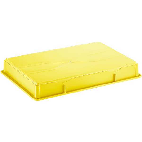 A yellow Baker's Mark polypropylene dough proofing box with a lid.