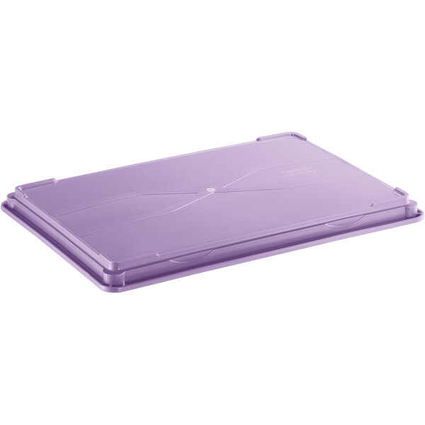 A purple plastic container lid.