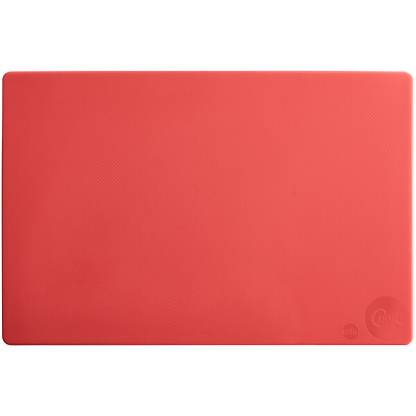 A red rectangular polyethylene cutting board.