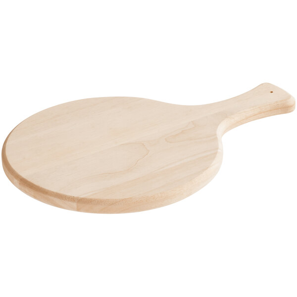 A Choice wooden serving board with a handle.
