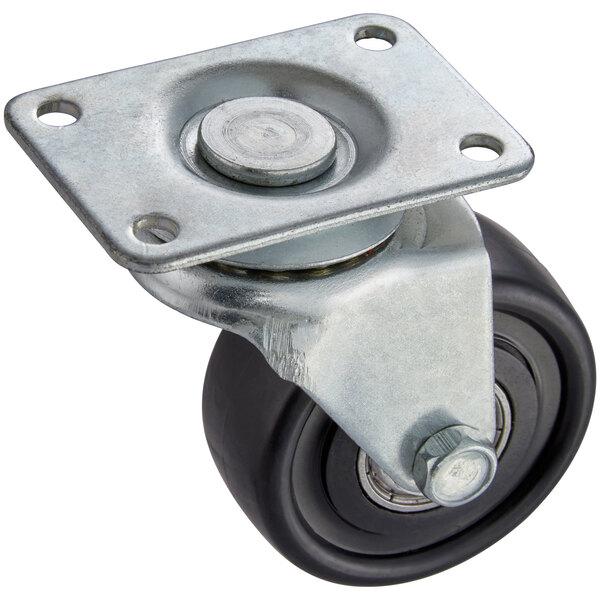 A Galaxy black metal caster wheel.