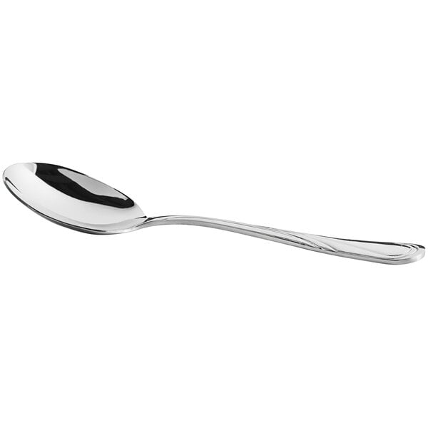 An Acopa stainless steel bouillon spoon with a silver handle.