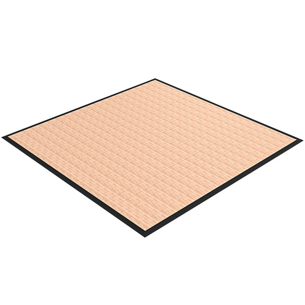 A white EverDance portable dance floor made of light wood plank EverBlock Flooring panels with a black border.
