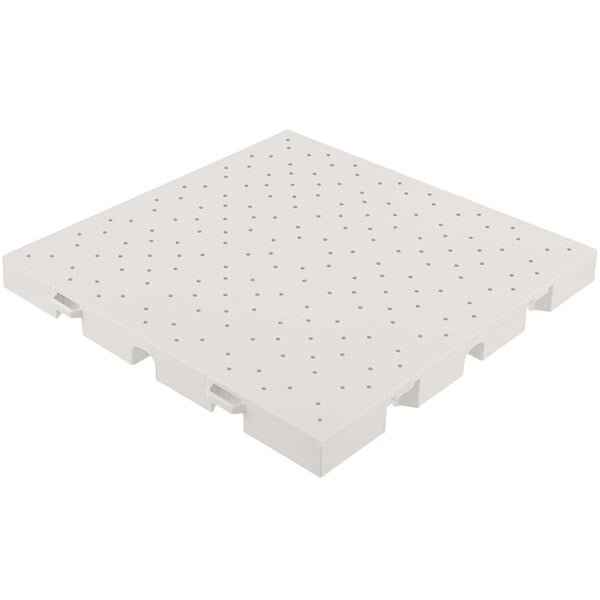 A white EverBase square flooring tile with holes in it.