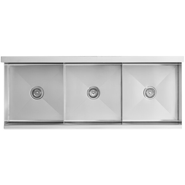 A Regency stainless steel utility sink with three compartments.