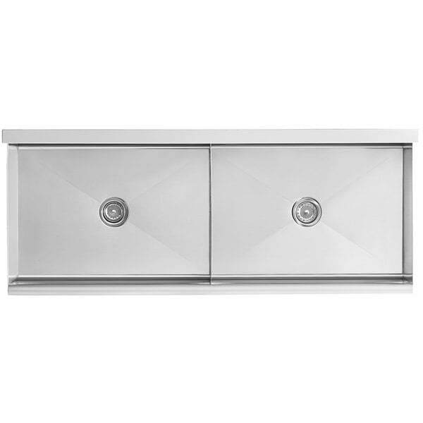 A white stainless steel Regency utility sink with two compartments and a drain.