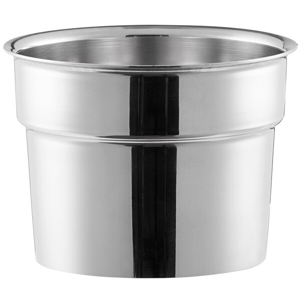A stainless steel Choice malt cup collar with a black handle.