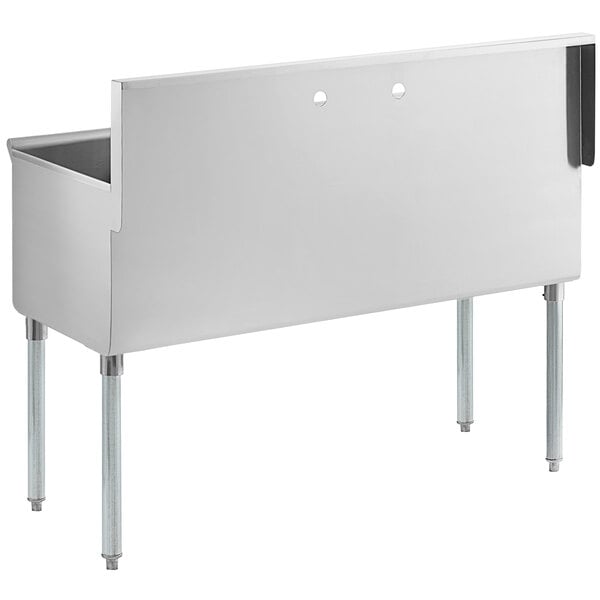 A Regency stainless steel utility sink with legs.