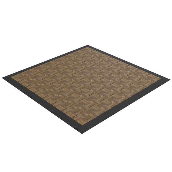 An EverDance dark wood parquet dance floor made of square EverBlock panels with black trim.