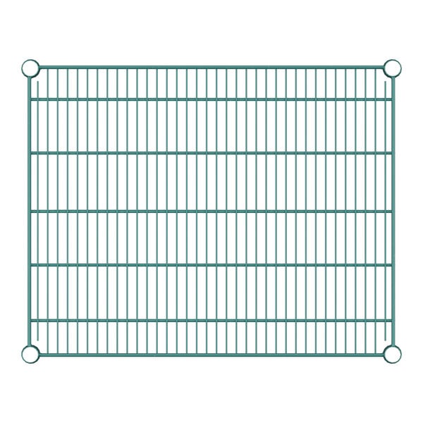 A close-up of a green wire rack.
