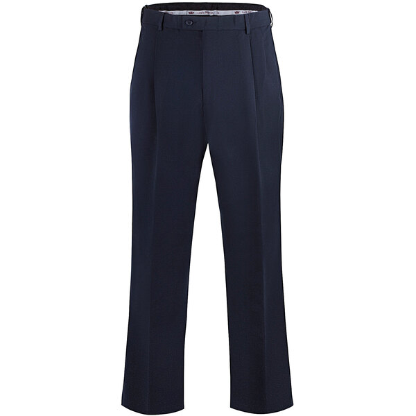Henry Segal men's navy pleated front suit pants. A close-up of a pair of dark blue pants with pockets.