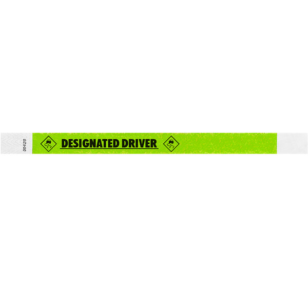 A green and black striped Carnival King wristband with the words "Designated Driver" in white.