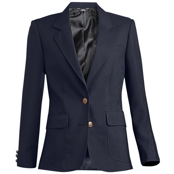 A Henry Segal women's navy blazer with gold buttons.