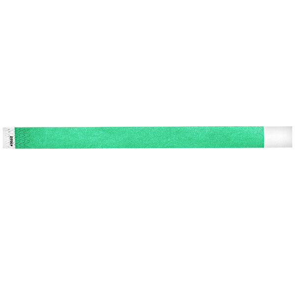 A mint green paper wristband.
