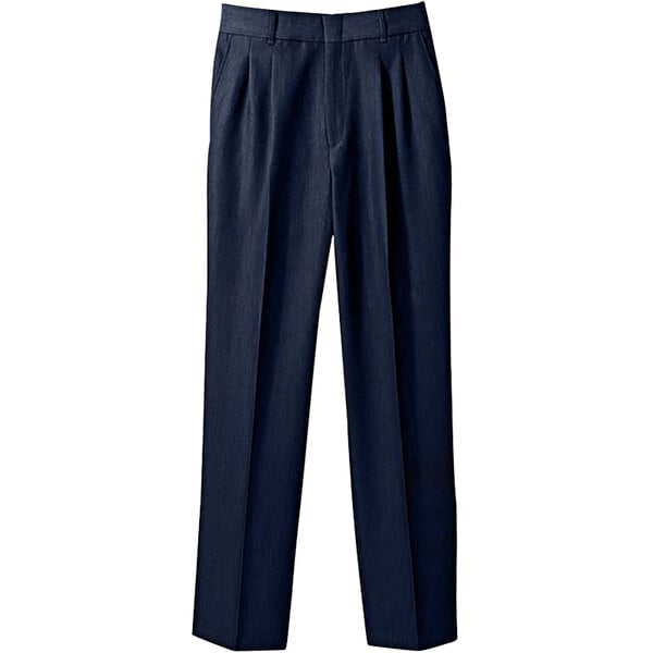 Henry Segal women's navy pleated front suit pants. A close-up of a pair of navy pleated front suit pants.