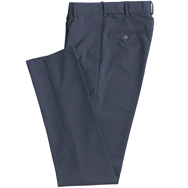 Henry Segal men's navy flat front suit pants folded on a white background.