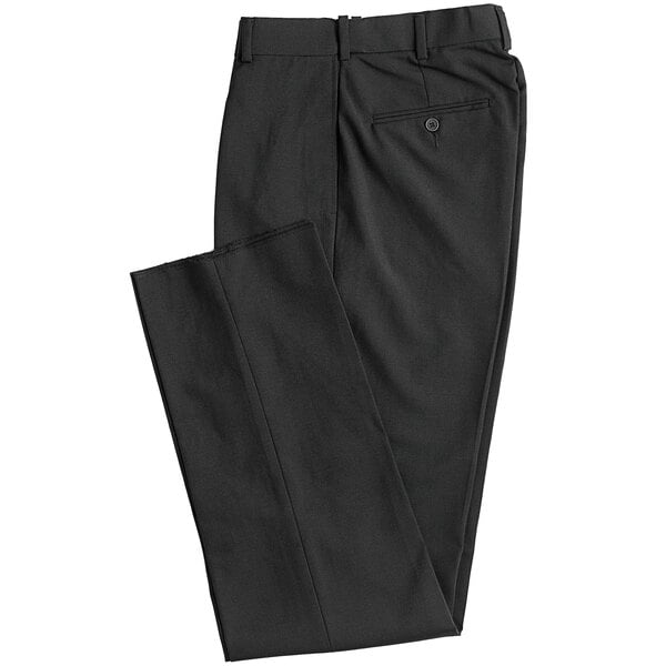 Henry Segal black flat front suit pants folded on a white background.