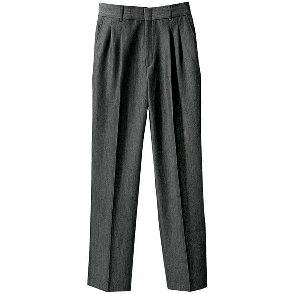 Henry Segal men's gray pleated front suit pants. A close-up of gray pleated pants with a buttoned waist.