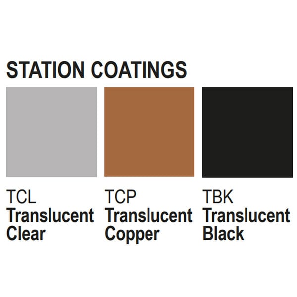 A brown square with white border showing Tablecraft copper induction station coating colors.