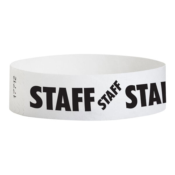 Carnival King White "STAFF" Disposable Wristband 3/4" x 10" - 500/Bag