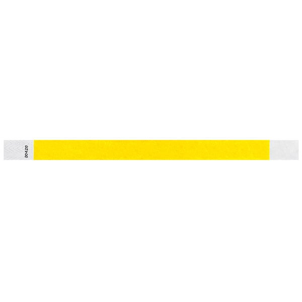 A yellow wristband with a white stripe.