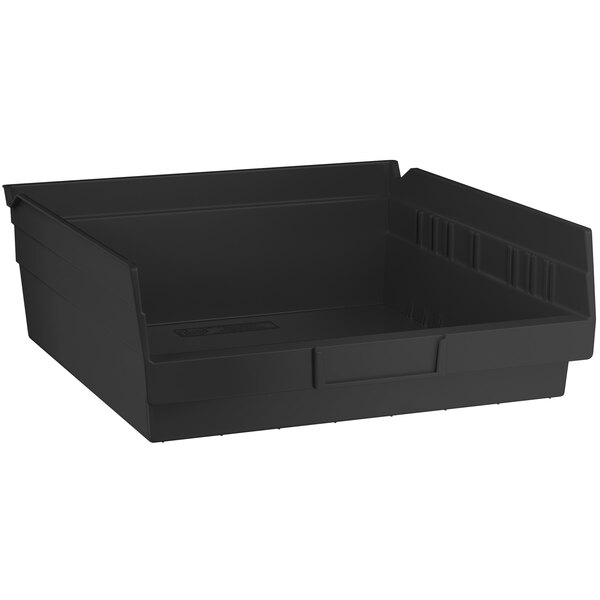 A black Regency shelf bin with a black handle.