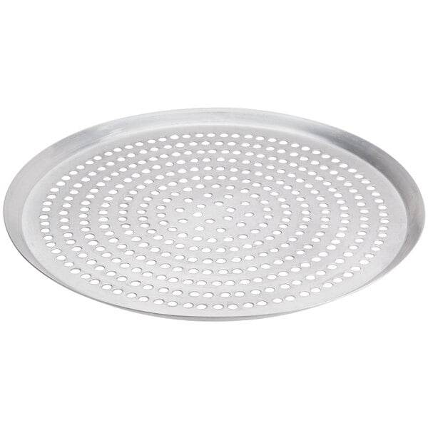 An American Metalcraft 18" Super Perforated Heavy Weight Aluminum Cutter Pizza Pan with round holes.