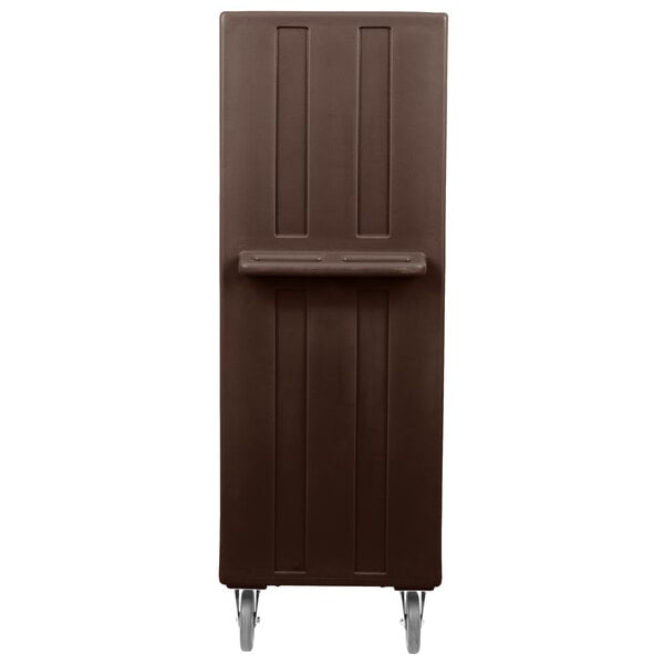 A brown rectangular Cambro cart with wheels.