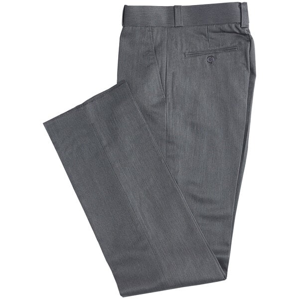 A pair of folded Henry Segal charcoal gray dress pants on a white background.