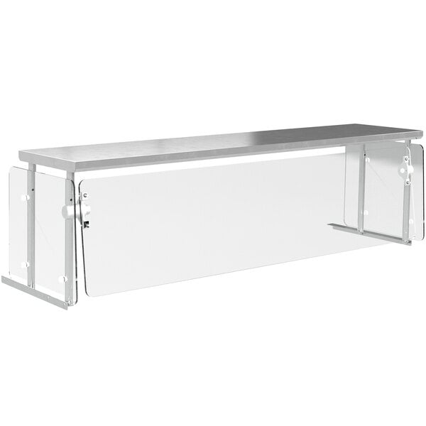 An Advance Tabco stainless steel cafeteria food shield with glass sneeze guards.