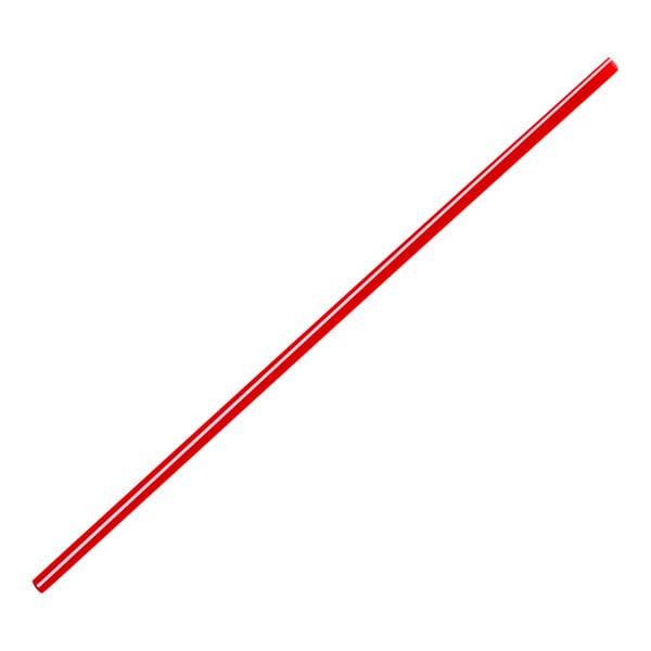 A red and white unwrapped plastic coffee stirrer.