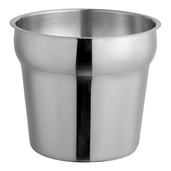 A stainless steel container with a flared rim and smooth, reflective surface.